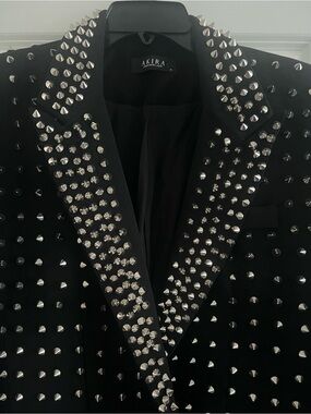 Black Silver Spike Studded Blazer Jacket